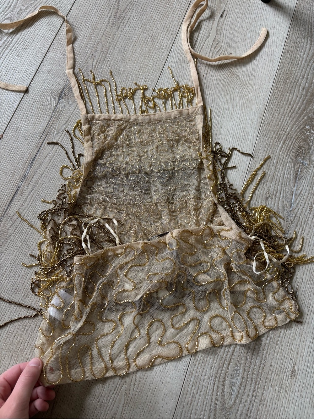 ANTHROPOLOGIE Fringe Beaded Halter Cami Size XS/S in Gold - Picture 9 of 9